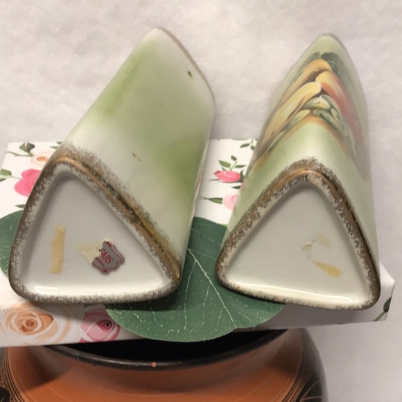 VINTAGE WALL VASES Green porcelain with gilded gold painted vintage fruit set 2 - Picture 7 of 16